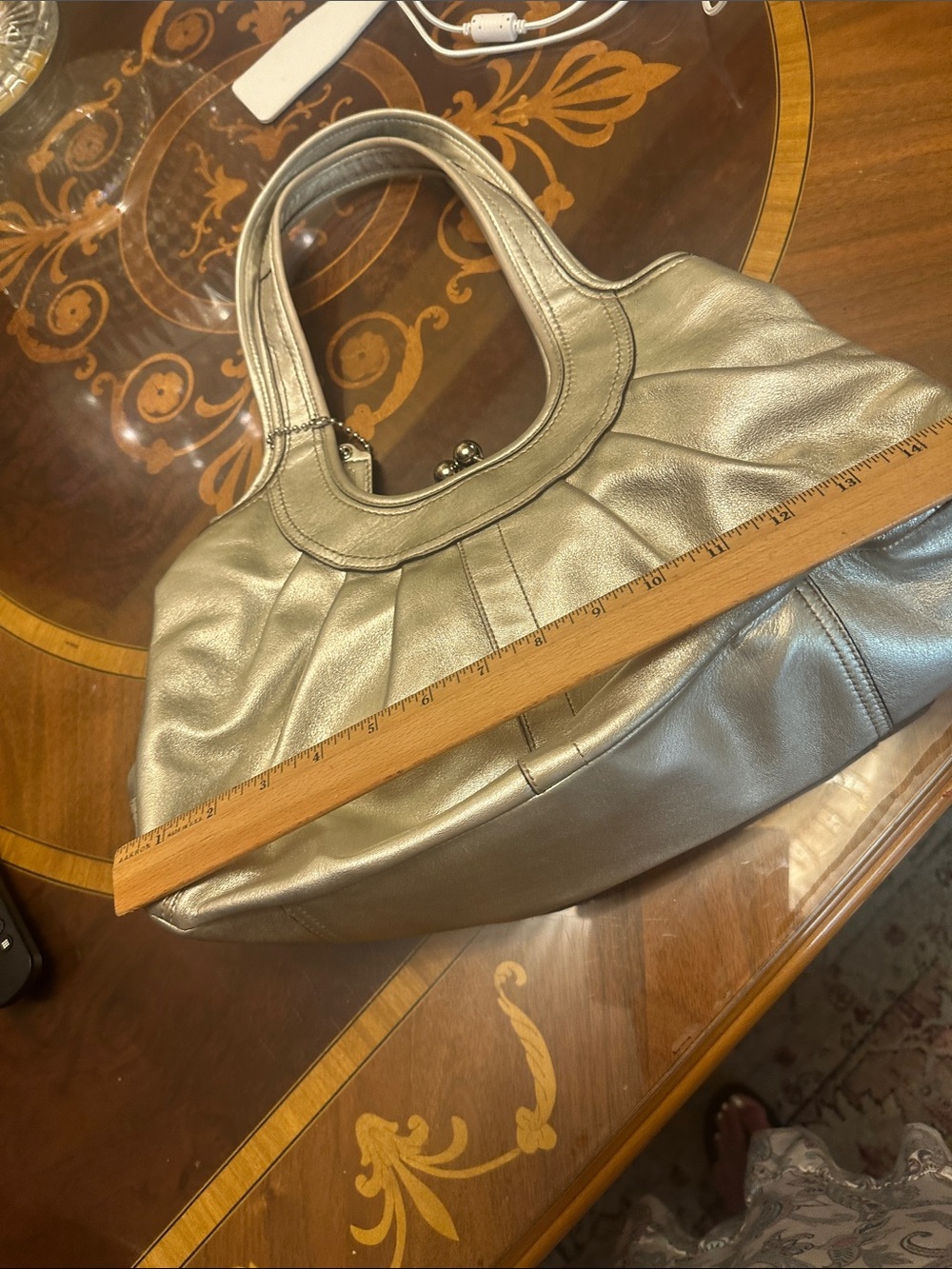 Like New Coach Metallic Silver Leather Tote Bag - Women - Picture 8 of 9